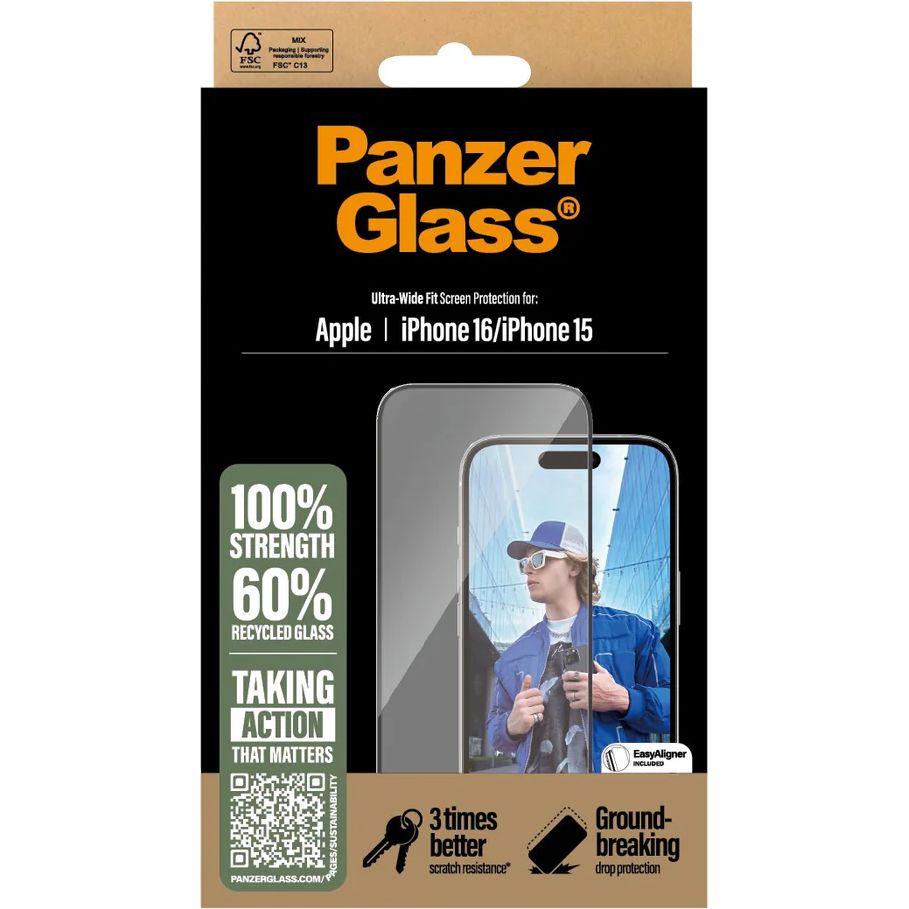 Szkło hartowane PanzerGlass Ultra-Wide Fit do Apple iPhone 16, iPhone 15